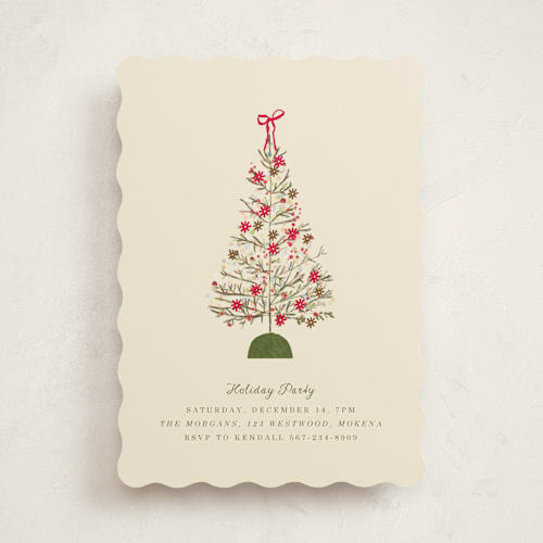 This is a cream holiday party invitations with standard by Baumbirdy called holiday tree party printing on signature in standard