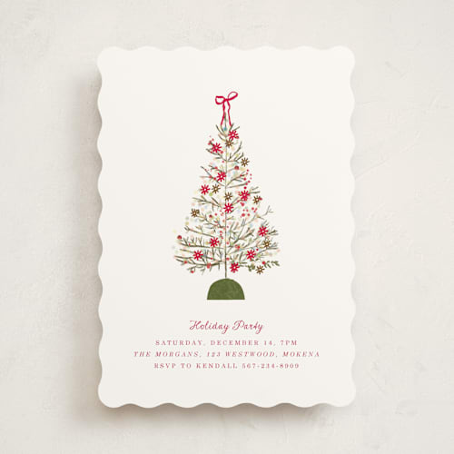 This is a snow holiday party invitations with standard by Baumbirdy called holiday tree party printing on signature in standard
