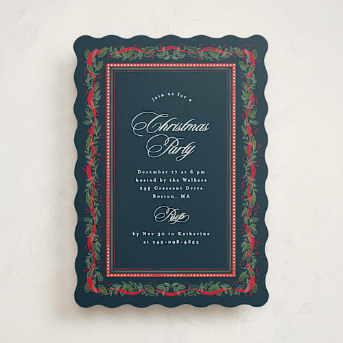 This is a blue spruce holiday party invitations with standard by Creo Study called christmassy printing on signature in standard