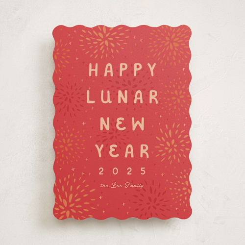 This is a firecracker chinese new year cards by Ani Somi called lunar fireworks printing on signature in standard