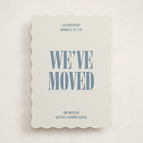 This is a denim moving announcements with standard by Kelly Watkins called flynn printing on signature in standard
