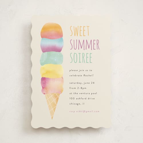 This is a rainbow party invitations with standard by Lindsay Megahed called sweet summer printing on signature in standard