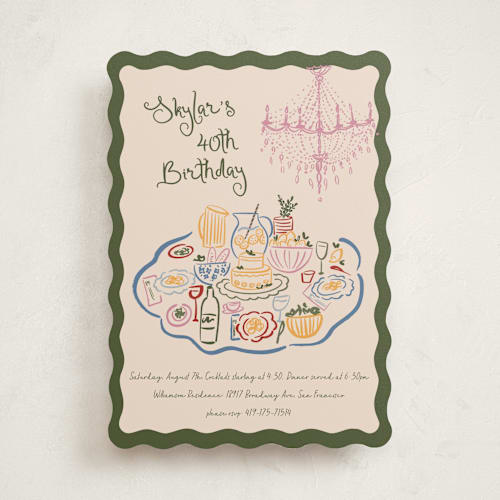 This is a olive party invitations with standard by Jenna Holcomb called dinner table printing on signature in standard