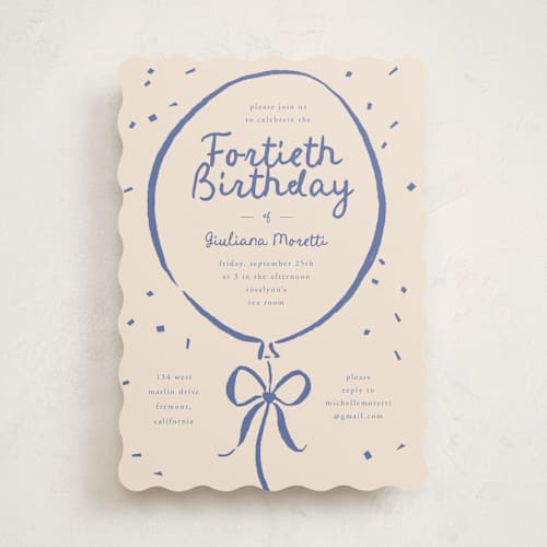 This is a blueberry party invitations with standard by Carmia Jordaan called inked balloon printing on signature in standard