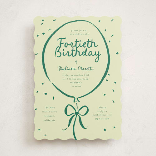 This is a spruce party invitations with standard by Carmia Jordaan called inked balloon printing on signature in standard