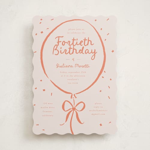 This is a papaya party invitations with standard by Carmia Jordaan called inked balloon printing on signature in standard