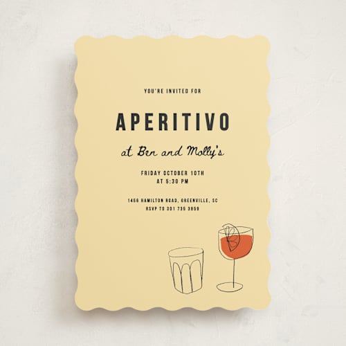 This is a crema party invitations with standard by Claire called aperol printing on signature in standard