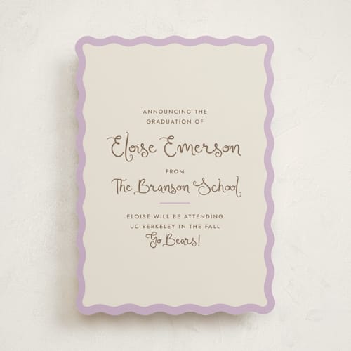This is a lilac graduation announcements with standard by Megan Davis called augusta printing on signature in standard