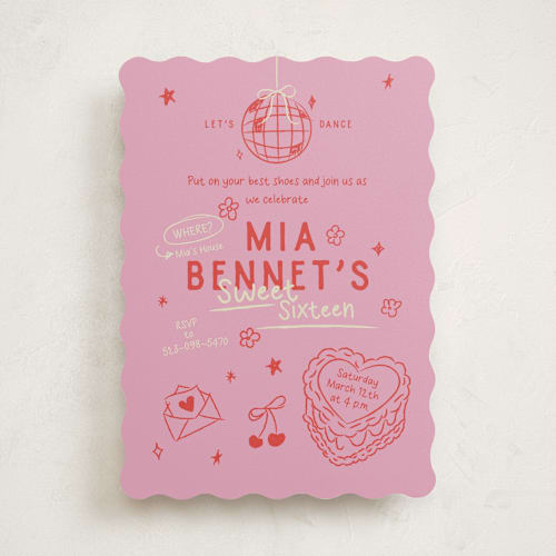 This is a pretty in pink sweet sixteen birthday party invitations with standard by Helena Vitto called dancing queen printing on signature in standard