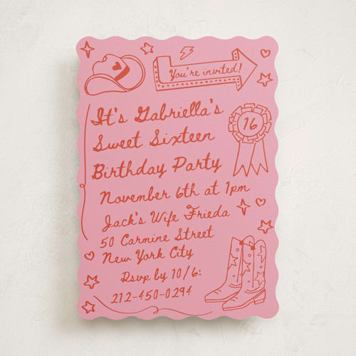 This is a cherry sweet sixteen birthday party invitations with standard by Jennifer Lew called cowboy club printing on signature in standard