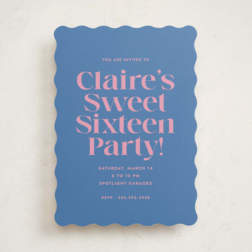 This is a bubblegum sweet sixteen birthday party invitations with standard by Megan Davis called text printing on signature in standard