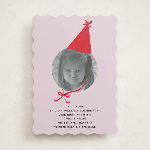 This is a ruby sweet sixteen birthday party invitations with standard by Jennifer Lew called birthday hat printing on signature in standard