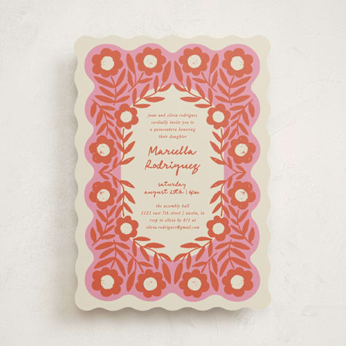 This is a strawberry sweet sixteen birthday party invitations with standard by Kelly Watkins called stamped floral printing on signature in standard