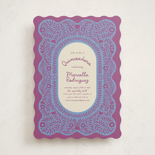 This is a orchid sweet sixteen birthday party invitations with standard by Kelly Watkins called wavy floral frame printing on signature in standard