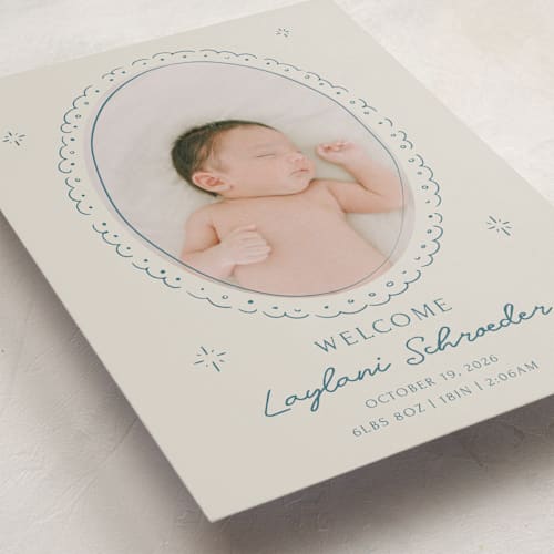 This is a deep pond grand birth announcements with standard by Zove Ahhh called doodle frame printing on smooth signature in grand