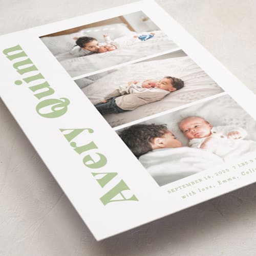 This is a keylime grand birth announcements with standard by Benita Crandall called moderne bébé printing on recycled smooth signature in grand