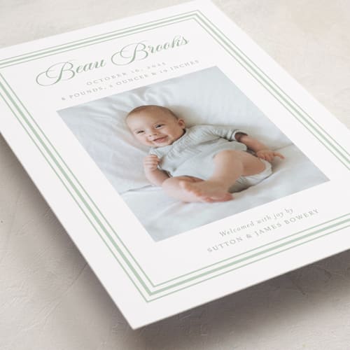 This is a sweet pea grand birth announcements with standard by Alston Foster called little darling printing on recycled smooth signature in grand