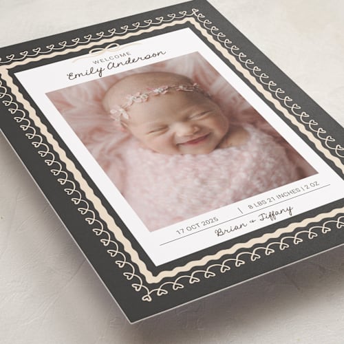 This is a noir grand birth announcements with standard by Kartika Paramita called vintage love bow printing on smooth signature in grand