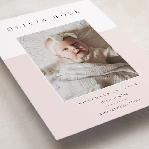 This is a peony grand birth announcements with standard by Kasia Labocki called cherished printing on recycled smooth signature in grand