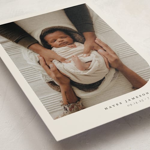 This is a almond grand birth announcements with standard by Brianne Larsen called simple photo printing on recycled smooth signature in grand