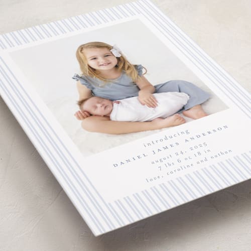 This is a sky grand birth announcements with standard by Jennifer Holbrook called pinstripe frame printing on smooth signature in grand