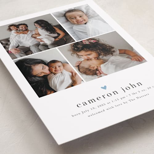 This is a bluebird grand birth announcements with standard by Melanie Kosuge called loveable printing on recycled smooth signature in grand