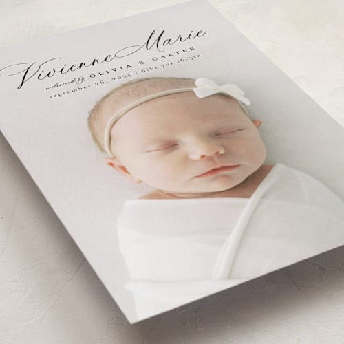 This is a noir grand birth announcements with standard by Ashlee Townsend called enchanted love printing on recycled smooth signature in grand