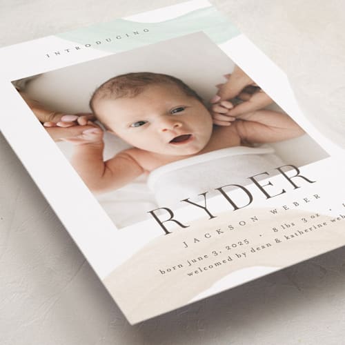 This is a wanderlust grand birth announcements with standard by Pixel and Hank called shapes and colors printing on recycled smooth signature in grand