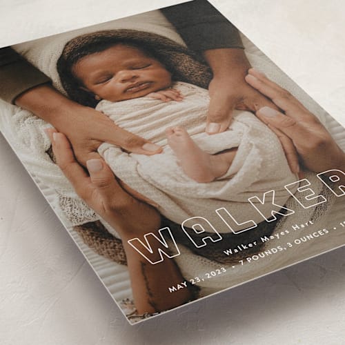 This is a powder grand birth announcements with standard by Sara Hicks Malone called snug printing on recycled smooth signature in grand