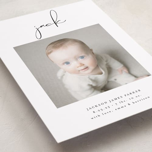 This is a midnight grand birth announcements with standard by Lehan Veenker called just me printing on smooth signature in grand