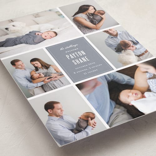 This is a graphite grand birth announcements with standard by Sara Hicks Malone called distinguished printing on recycled smooth signature in grand