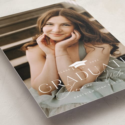 This is a paper graduation announcements with standard by Michelle Taylor called placement printing on recycled smooth signature in grand