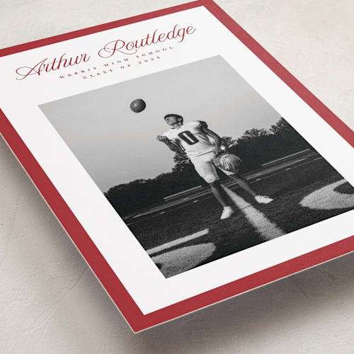 This is a crimson graduation announcements with standard by Pati Cascino called silo printing on recycled smooth signature in grand