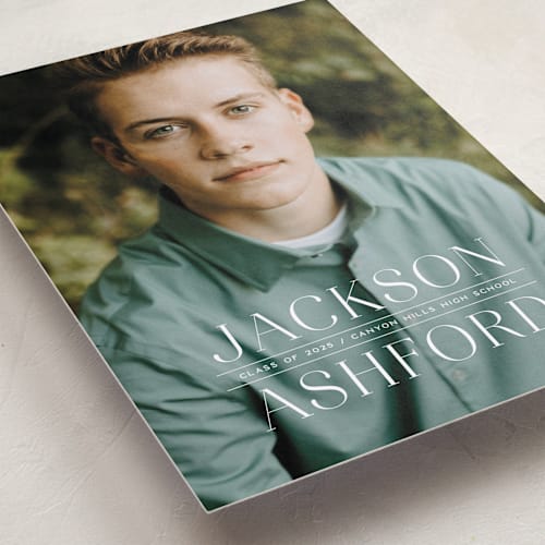 This is a limestone graduation announcements with standard by Erica Krystek called classy stack printing on recycled smooth signature in grand