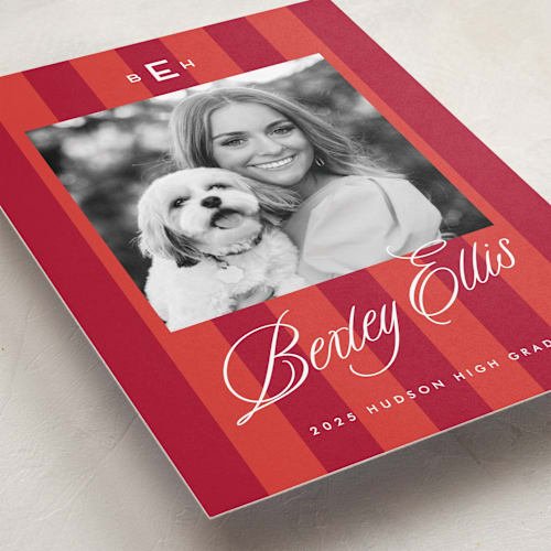This is a cherry graduation announcements with standard by Susan Zinader called bexley printing on recycled smooth signature in grand