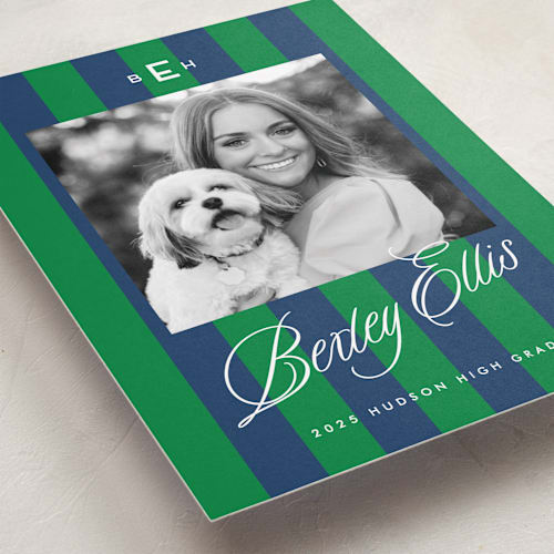 This is a prep school graduation announcements with standard by Susan Zinader called bexley printing on recycled smooth signature in grand