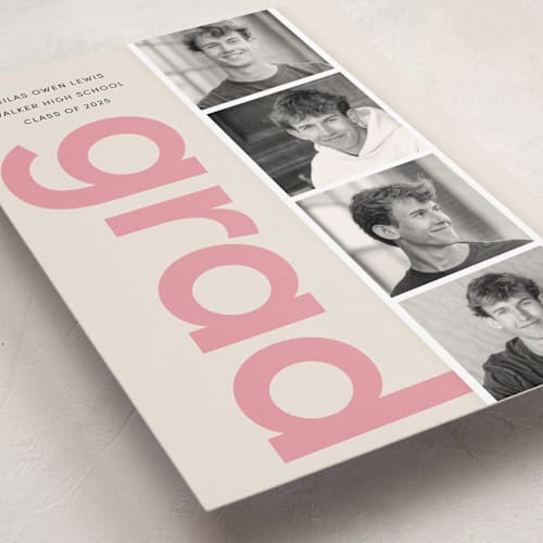 This is a bubblegum graduation announcements with standard by Morgan Kendall called film strip printing on recycled smooth signature in grand