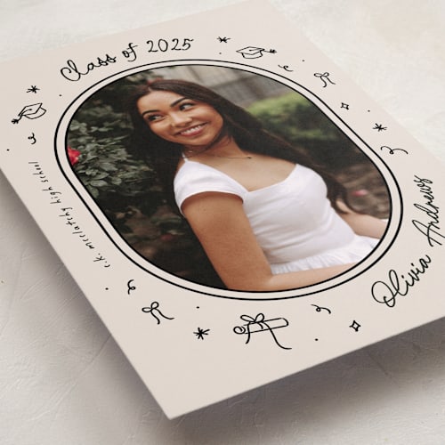 This is a onyx graduation announcements with standard by Ashley Iwafuchi called illustrated grad printing on recycled smooth signature in grand