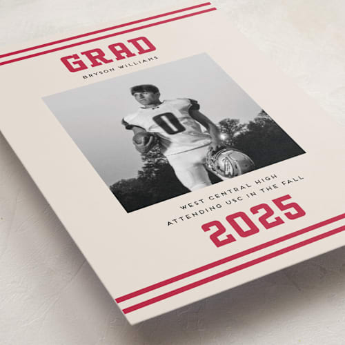 This is a cherry graduation announcements with standard by Louise Kay called team grad printing on recycled smooth signature in grand