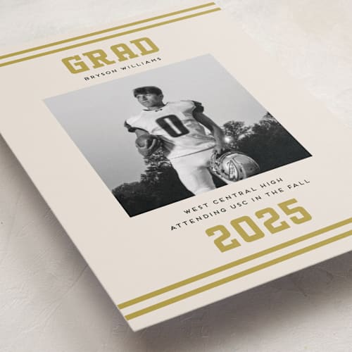 This is a golden graduation announcements with standard by Louise Kay called team grad printing on recycled smooth signature in grand