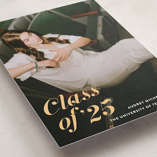 This is a melon graduation announcements with standard by Megan Davis called class dismissed printing on recycled smooth signature in grand
