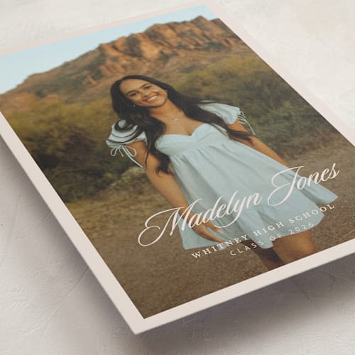 This is a sand graduation announcements with standard by Megan Cash called fluid printing on recycled smooth signature in grand