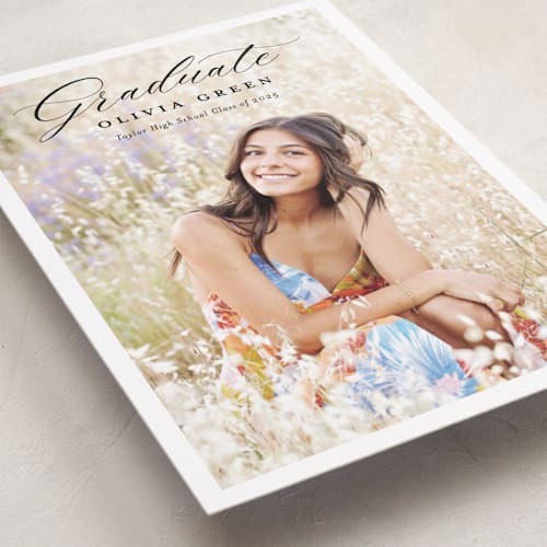 This is a onyx graduation announcements with standard by Sarah Curry called portrait script printing on recycled smooth signature in grand