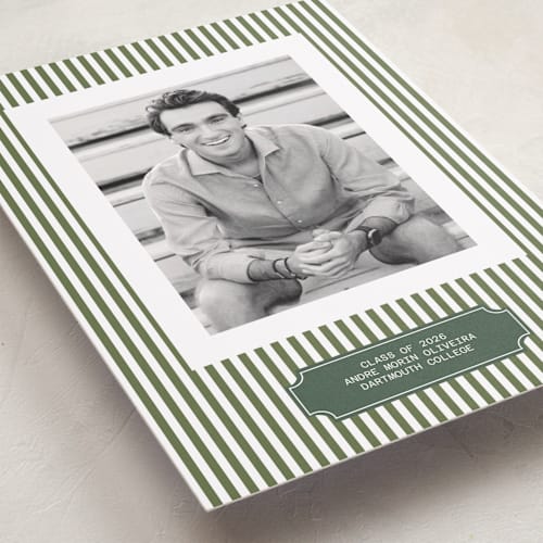 This is a pine graduation announcements with standard by Sherley Ferreira called stripes of success printing on recycled smooth signature in grand