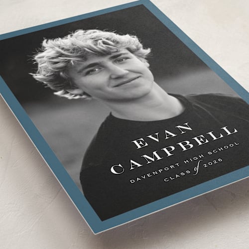 This is a rain graduation announcements with standard by Carolyn MacLaren called forever young printing on recycled smooth signature in grand