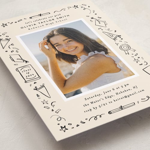 This is a sand graduation invitations with standard by Creo Study called iconic printing on recycled smooth signature in grand