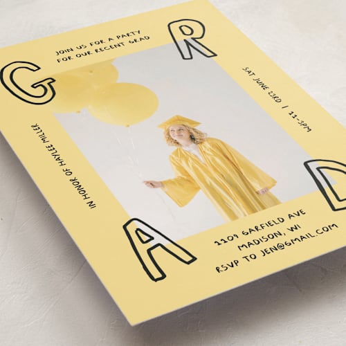 This is a butter graduation invitations with standard by Inkblot Design called outlined printing on recycled smooth signature in grand