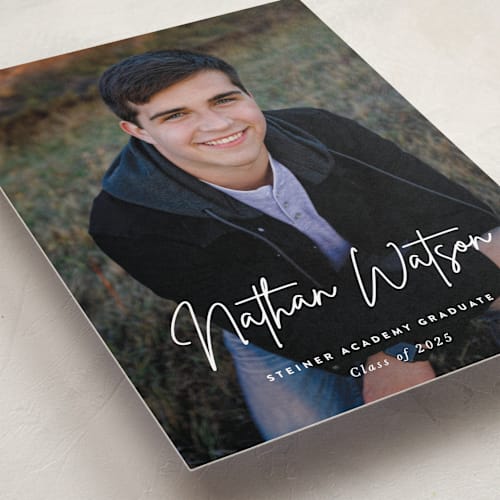 This is a pearl graduation announcements with standard by Sara Hicks Malone called signed printing on recycled smooth signature in grand