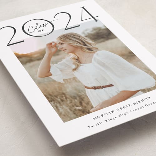 This is a charcoal graduation announcements with standard by Carolyn MacLaren called top of class printing on recycled smooth signature in grand
