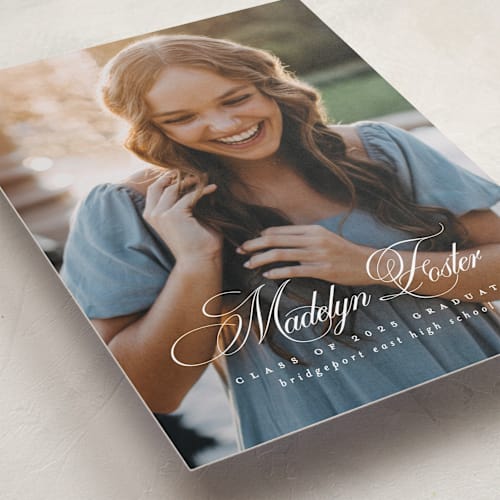 This is a salt graduation announcements with standard by Lea Delaveris called with a flourish printing on recycled smooth signature in grand